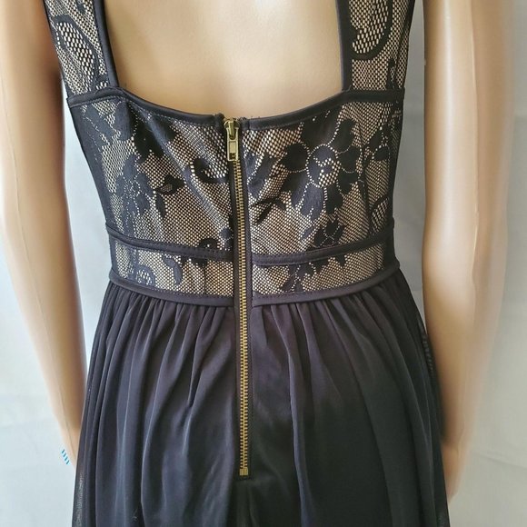 UP by Ultra Pink Black/Tan Lined Bodice Lace Cut-Out Cocktail Dress Size Medium - Picture 7 of 16